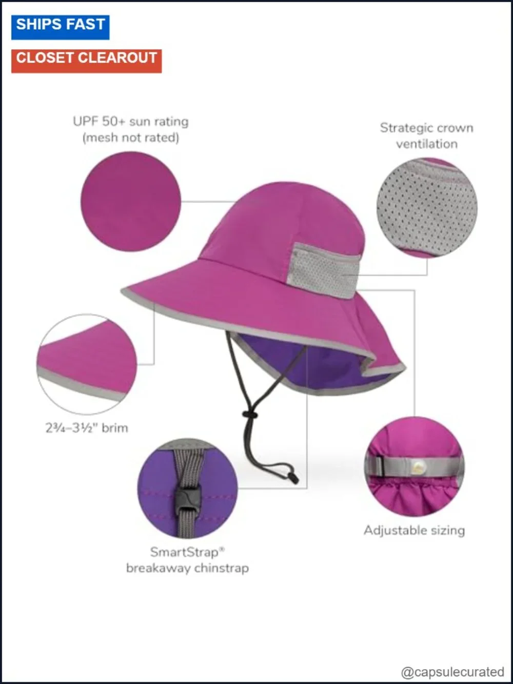 UPF 50+ Kids Sun Hat with Neck Flap, Adjustable Strap